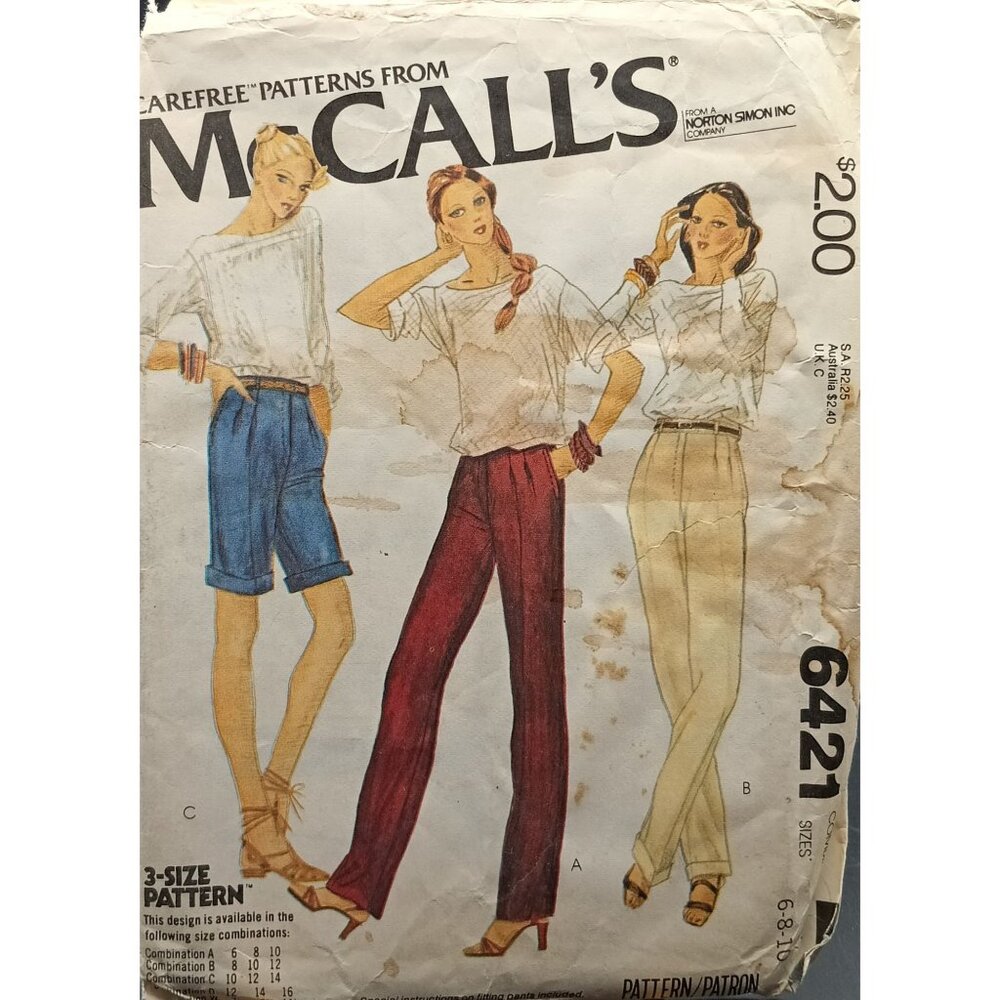 Vintage Mcalls 6421 Misses Sewing Pattern Pants Shorts 70S Retro Fashion Design